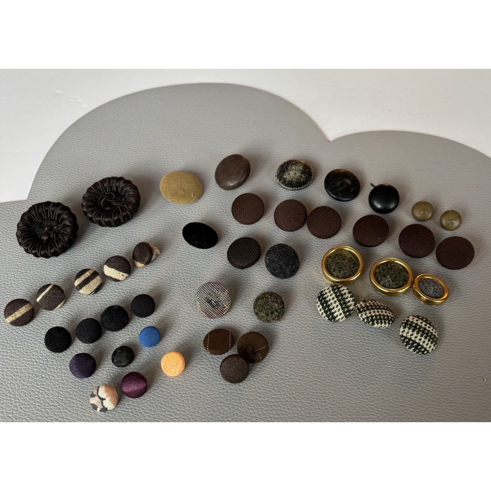 Vintage Fabric Covered Button Lot 1930s–50s Wool Tweed Satin & Thread Wrapped - Picture 3 of 16